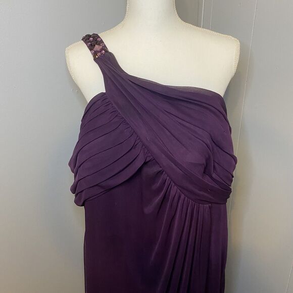 Betsy & Adam Women's Dress One-Shoulder Gem Strap Gown (22W Plum Purple) - Picture 2 of 12